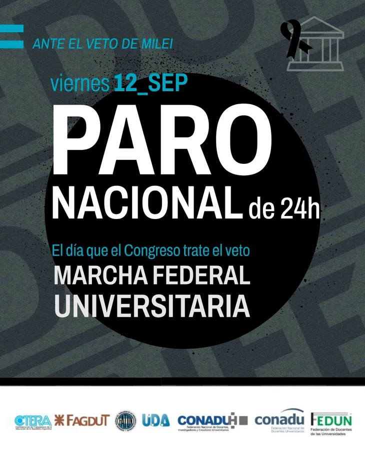 Docentes y no docentes anunciaron paro y marcha federal para rechazar el veto a la ley de Financiamiento Universitario
