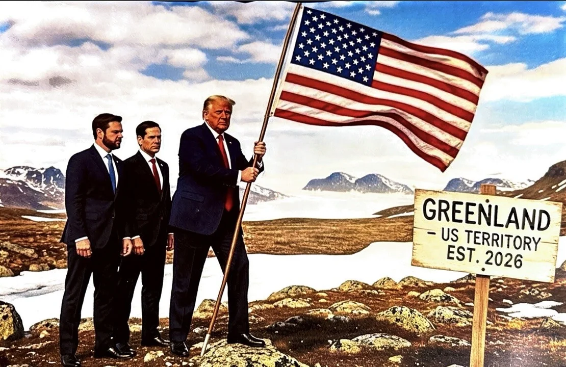 Trump publicó una imagen suya poniendo la bandera de Estados Unidos en Groenlandia